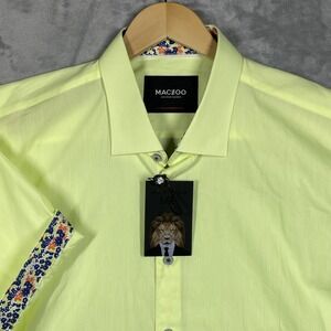 Maczoo Galileo Stripe Yellow Short Sleeve Button Down Shirt Floral Trim 3XL NEW